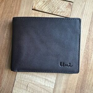 Vintage UMi Designs Genuine Leather Wallet Bi-Fold 4 Inch Card Slots Brown NWOT